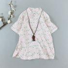 Traditional Chinese Short-sleeve Floral Frog Buttoned Top