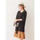3/4-sleeve Contrast Frill-hem Midi Pullover Dress