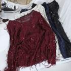 Sequined Fringed Trim Long-sleeve T-shirt