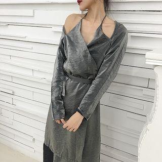 Plain V-neck Halter Convestable Dress