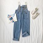 Front Pocket Buttoned Straight-cut Denim Jumper Pants