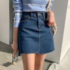 Cutout-hem A-line Denim Miniskirt