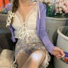 Lace Trim Camisole Top / Floral Print Mini Skirt / Cardigan