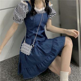 Off-shoulder Gingham Blouse / Short-sleeve T-shirt / Denim Jumper Dress