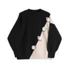 Color-block Sheep Embroidered Sweater Sweater - One Size