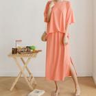 Set: Boxy T-shirt + Deep-slit Long Skirt