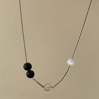 Cat Eye Stone Bead Pendant Alloy Necklace 1 Pc - Silver - One Size