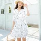 Dotted Bell-sleeve A-line Chiffon Dress