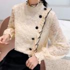 Contrast Trim Frilled Buttoned Lace Top