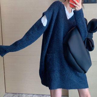 V-neck Cutout Chunky Sweater