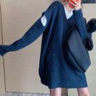 V-neck Cutout Chunky Sweater