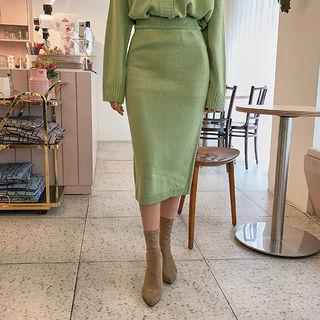 Band-waist H-line Midi Knit Skirt