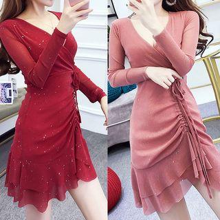 Glitter Drawstring A-line Mini Mesh Dress