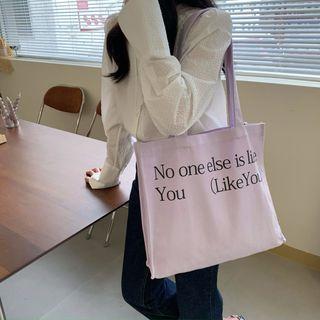 Lettering Canvas Tote Bag Light Grayish Purple - One Size