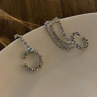 Rhinestone Chained Alloy Cuff Earring 1 Pair - Silver - One Size