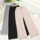 Fringed Hem Drawstring Knit Wide-leg Pants