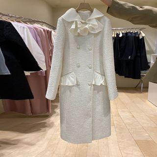 Ruffled Double-breasted Midi Coat