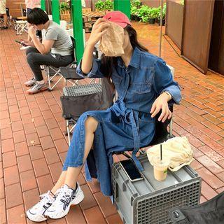 Single-breasted Denim Shirtdress As Shown In Figure - One Size