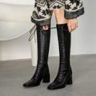 Genuine Leather Block Heel Tall Boots