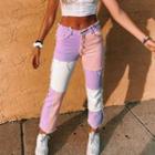 Patchwork Straight Leg Cropped Jeans