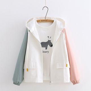 Contrast Color Sleeve Hooded Jacket