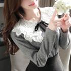 Tie-neck Lace-collar Knit Top