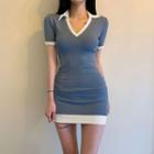 Short Sleeve Contrast Trim Sheath Dress