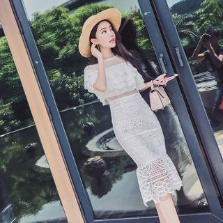 Ruffle Panel Lace Midi Dress
