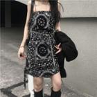 Spaghetti-strap Paisley Print Mini A-line Dress Black - One Size