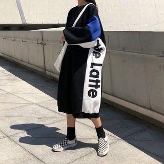 Lettering Color-block Long Sweatshirt