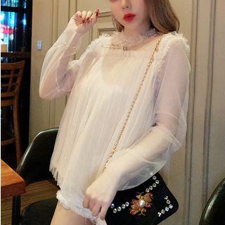 Long-sleeve Sheer Top Off-white - One Size