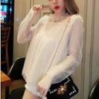 Long-sleeve Sheer Top Off-white - One Size