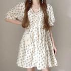 Short-sleeve V-neck Floral Print Dress Floral - White - One Size