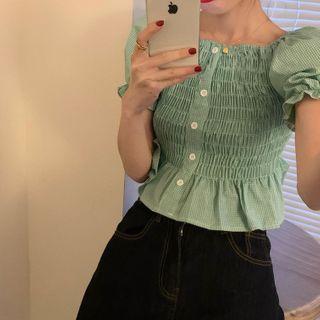 Balloon-sleeve Smocked Blouse As Shown In Figure - One Size