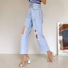 Cutout Fringed Wide-leg Jeans