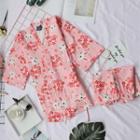 Loungewear Set: Sakura Print Wrap Top + Shorts