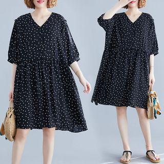 Dotted V-neck Medium Maxi Dress