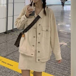 Pocket Detail Button-up Denim Jacket / Mini Pencil Skirt