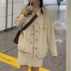 Pocket Detail Button-up Denim Jacket / Mini Pencil Skirt