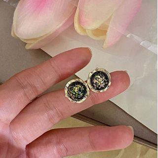 Disc Alloy Earring 1 Pair - Black & Gold - One Size