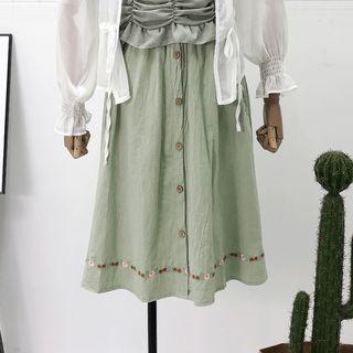 Elastic-waist Embroidered Skirt