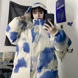 Tie-dye Hooded Padded Zip Jacket