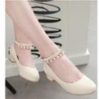 Faux Pearl Ankle-strap Pumps