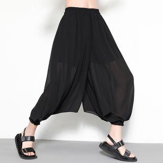 See-through Wide-leg Harem Pants Black - One Size