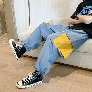 Cargo Color-block Drawstring Wide Leg Pants