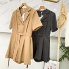 Lapel Plain Double-breasted Short-sleeve Jumpsuit
