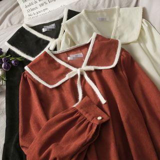 Contrasted Peter Pan-collar Loose Blouse
