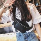 Faux Leather Lettering Sling Bag Black - One Size