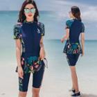 Set: Short-sleeve Swimsuit + Skirt