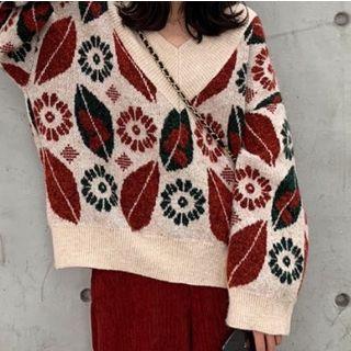 Leaf Pattern Sweater As Shown In Figure - One Size